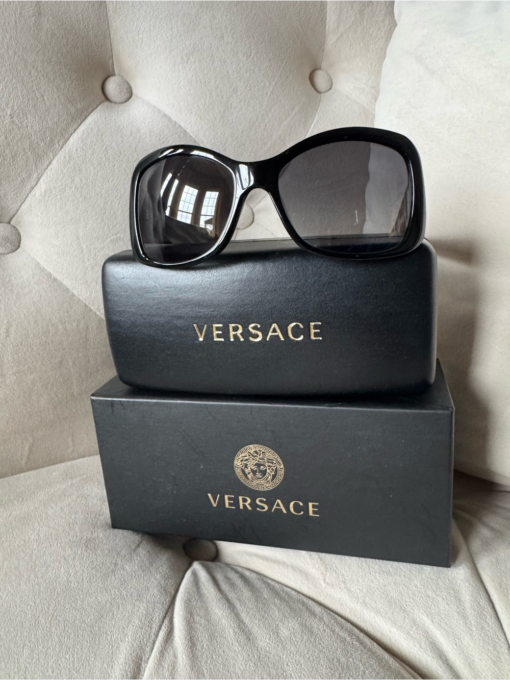 Versace Women's Black Oversized Sunglasses with Gradient Lenses